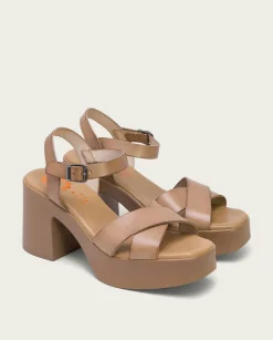 Sandalia Tacón Piel Taupe Zoe