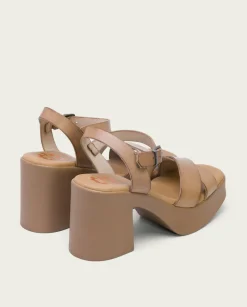 Sandalia Tacón Piel Taupe Zoe