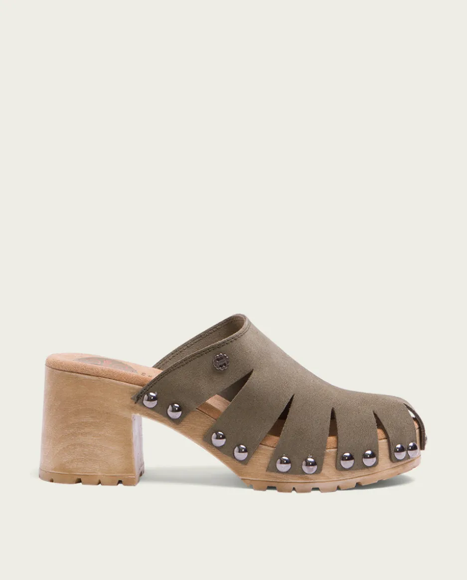 Sandalia Tacón Serraje Kaki Gia