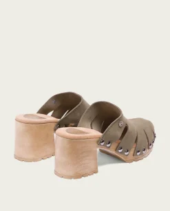 Sandalia Tacón Serraje Kaki Gia