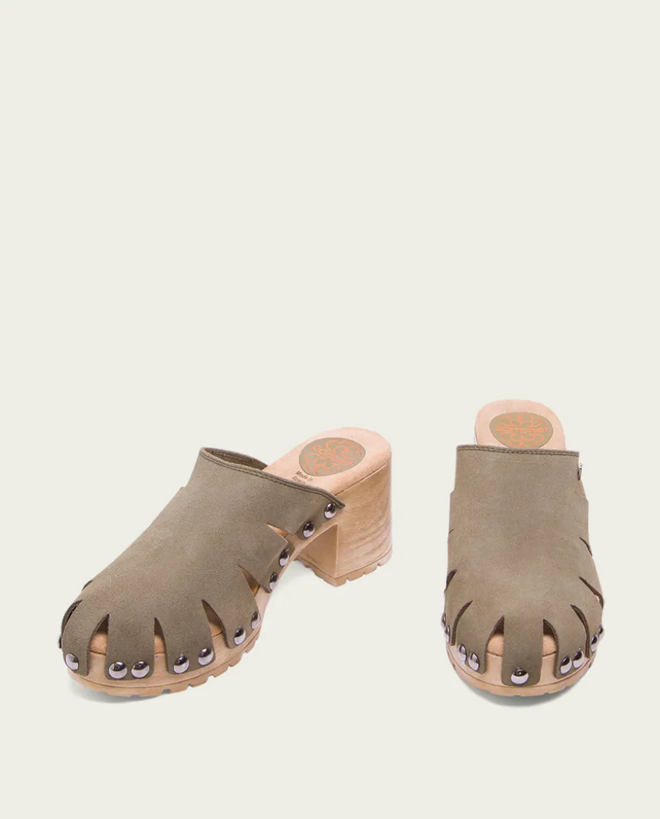 Sandalia Tacón Serraje Kaki Gia